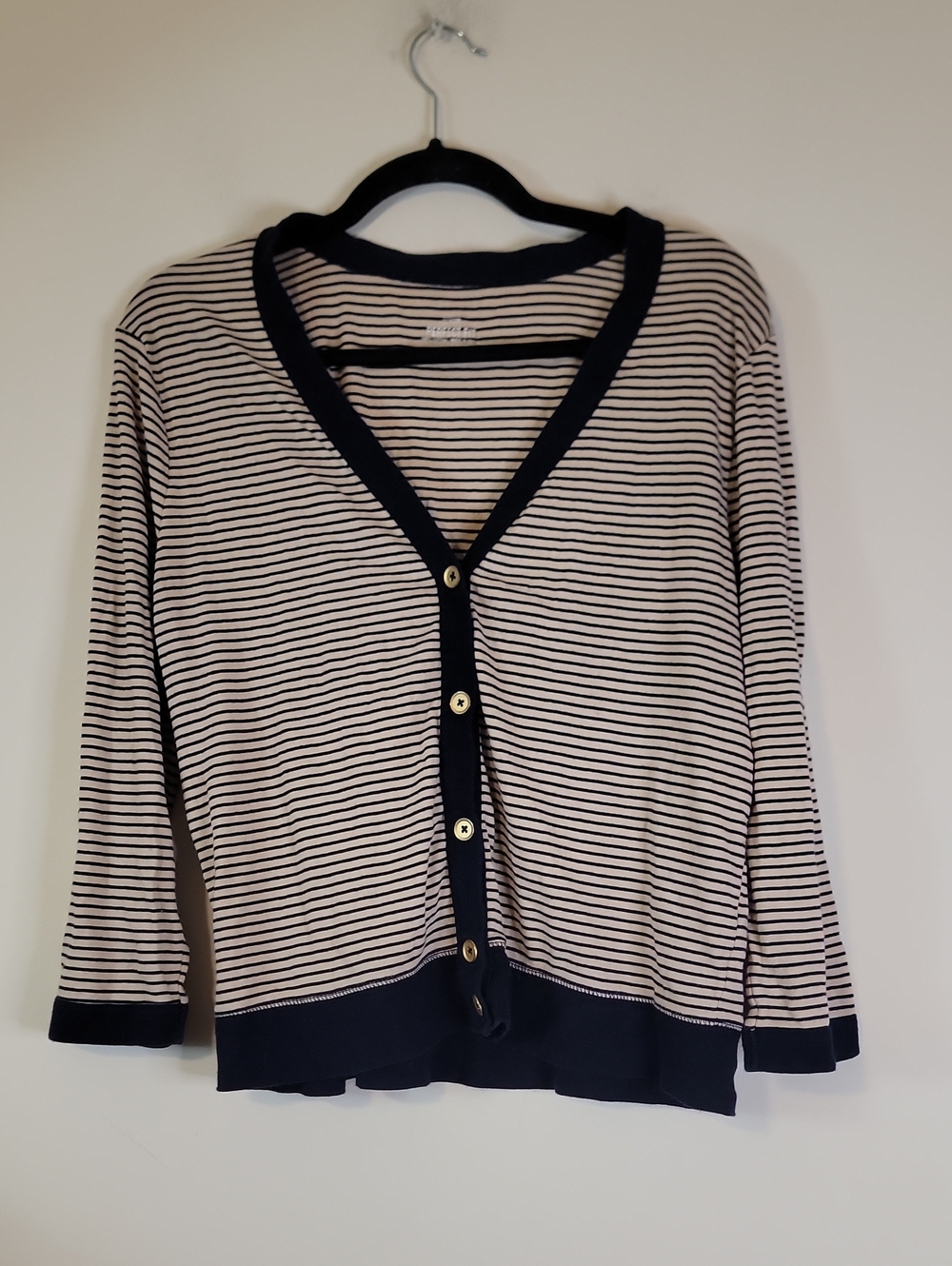 J. Crew Navy & Cream Striped Button-Front Cardigan